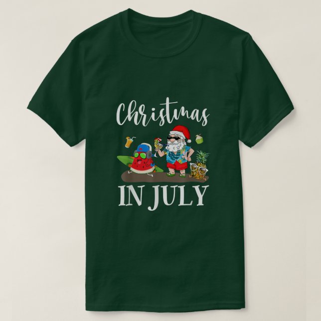 Camiseta Christmas In July Santa Claus Beach Surfing Summer (Frente do Design)