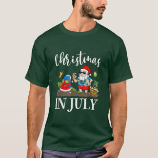 Camiseta Christmas In July Santa Claus Beach Surfing Summer