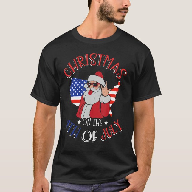 Camiseta Christmas In July Santa Claus Summer 4th Of July C (Frente)