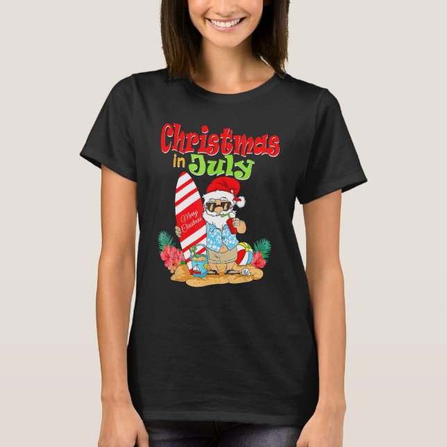 Camiseta Christmas In July  Santa Claus Summer Vacation Bea (Frente)