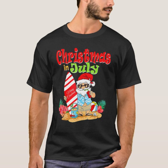 Camiseta Christmas In July  Santa Claus Summer Vacation Bea (Frente)