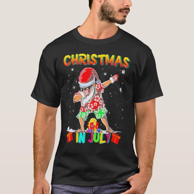Camiseta Christmas In July  Santa Dabbing Summer Santa Surf (Frente)