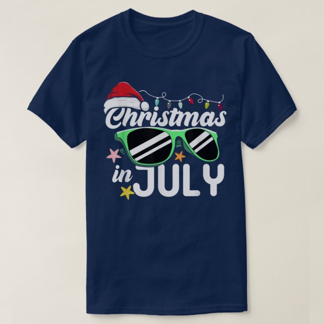 Camiseta Christmas In July Santa Hat Sunglasses Beach Summe (Frente do Design)