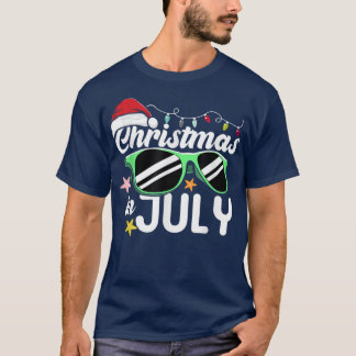 Camiseta Christmas In July Santa Hat Sunglasses Beach Summe