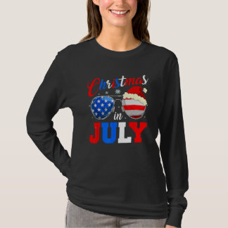 Camiseta Christmas In July Santa Hat Sunglasses Summer Cele