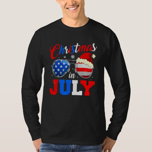 Camiseta Christmas In July Santa Hat Sunglasses Summer Cele (Frente)