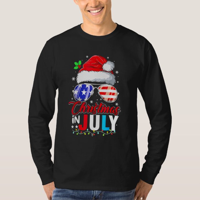 Camiseta Christmas In July Santa Hat Sunglasses Summer Cele (Frente)