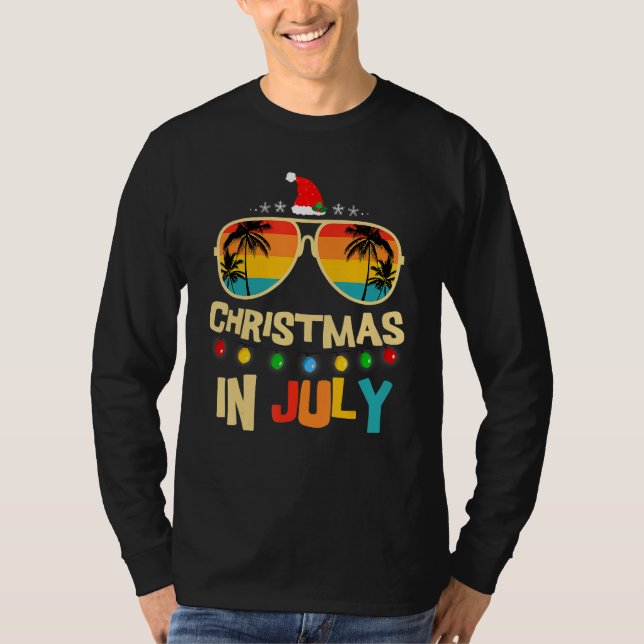Camiseta Christmas In July Santa Hat Sunglasses Summer Vaca (Frente)
