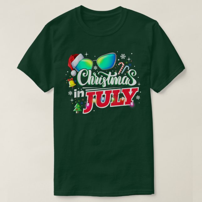Camiseta Christmas in July Santa Hat Sunglasses Summer Vaca (Frente do Design)