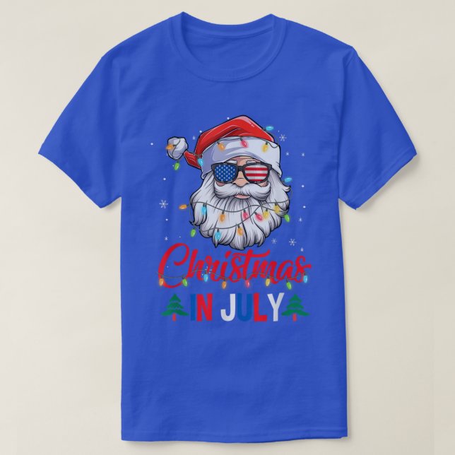 Camiseta Christmas In July Santa Hat Sunglasses Usa Flag Su (Frente do Design)