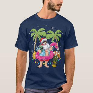 Camiseta Christmas in July Santa hawaii Sunglasses Flamingo