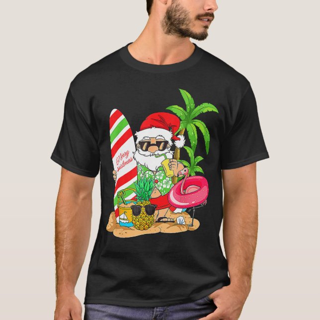Camiseta Christmas In July Santa Hawaiian Summer Surf Surfi (Frente)