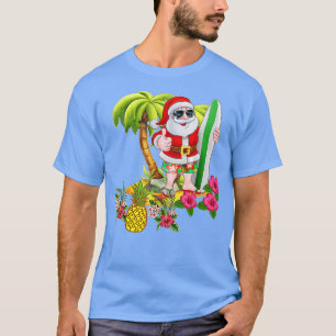 Camiseta Christmas in July Santa Hawaiian Surfing Summer S