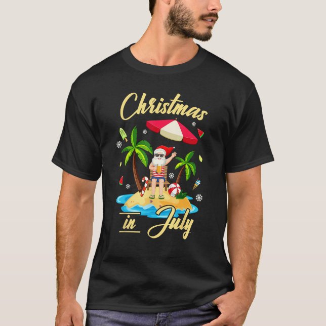 Camiseta Christmas in July  Santa Summer Beach Vacation Haw (Frente)