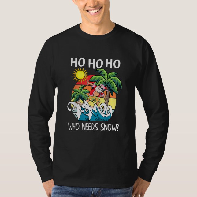 Camiseta Christmas In July  Santa Surfing Summer Beach Vaca (Frente)