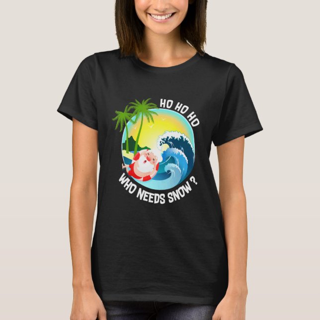 Camiseta Christmas In July  Santa Surfing Summer Beach Vaca (Frente)