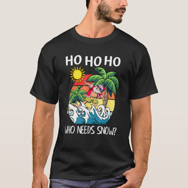 Camiseta Christmas In July  Santa Surfing Summer Beach Vaca (Frente)