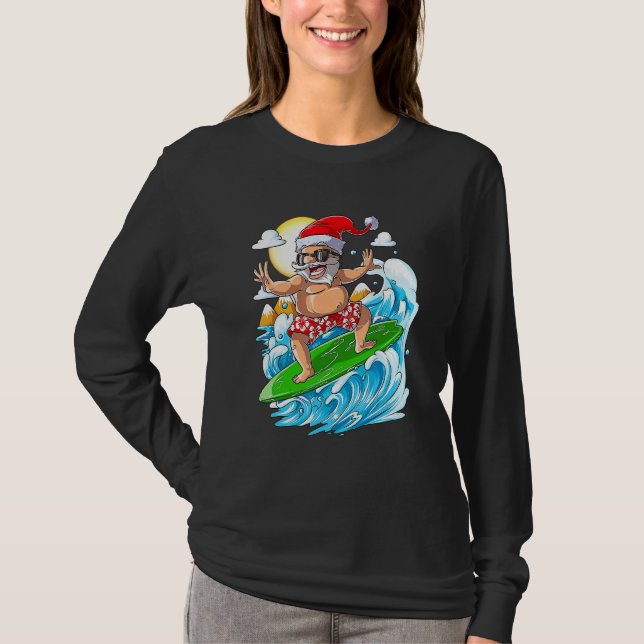 Camiseta Christmas In July  Santa Surfing Summer Vacation (Frente)