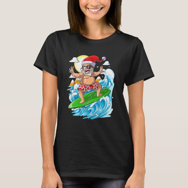 Camiseta Christmas In July  Santa Surfing Summer Vacation (Frente)