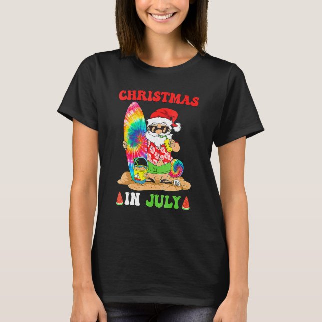 Camiseta Christmas In July Santa Tie Dye Summer Surf Surfin (Frente)