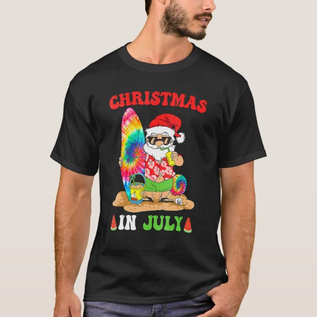 Camiseta Christmas In July Santa Tie Dye Summer Surf Surfin (Frente)