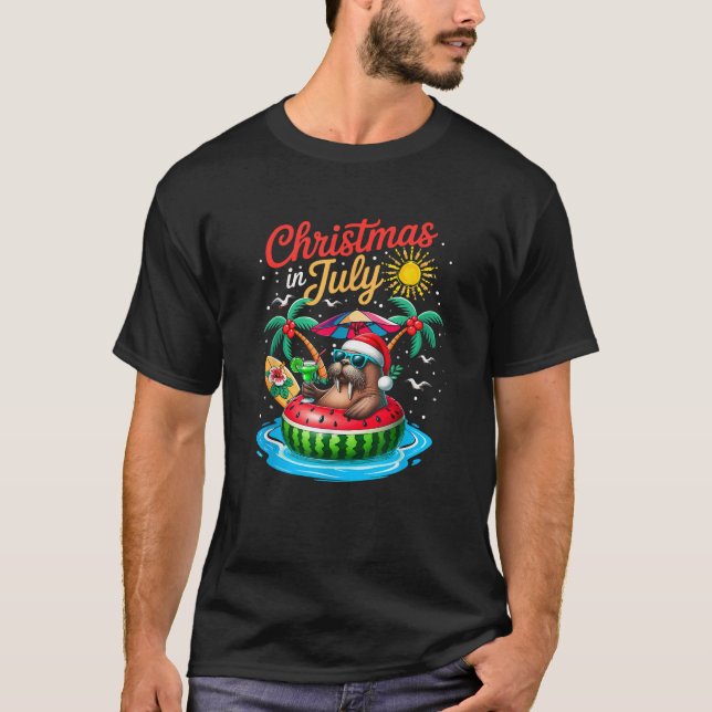 Camiseta Christmas In July Santa Walrus Sunglasses Relaxing (Frente)