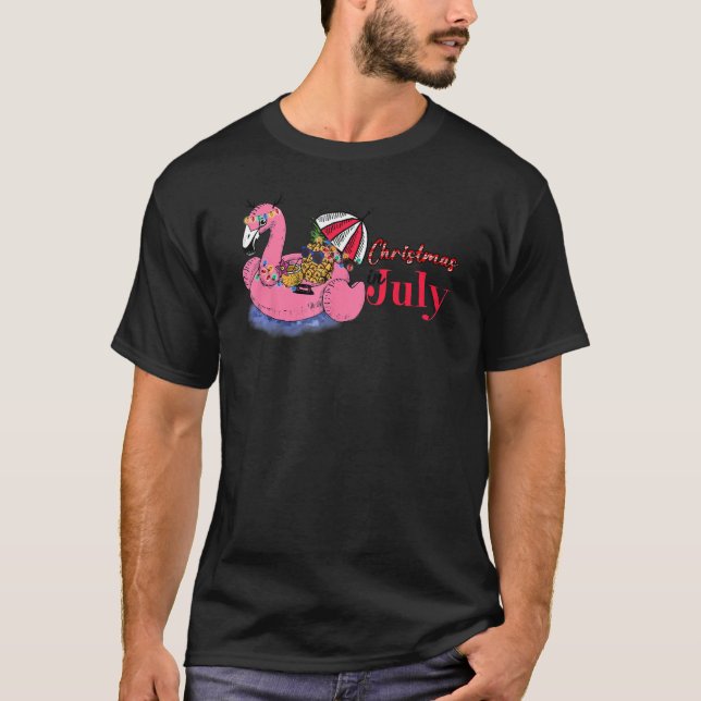 Camiseta Christmas in July Shirt Summer Flamingo Float Xmas (Frente)