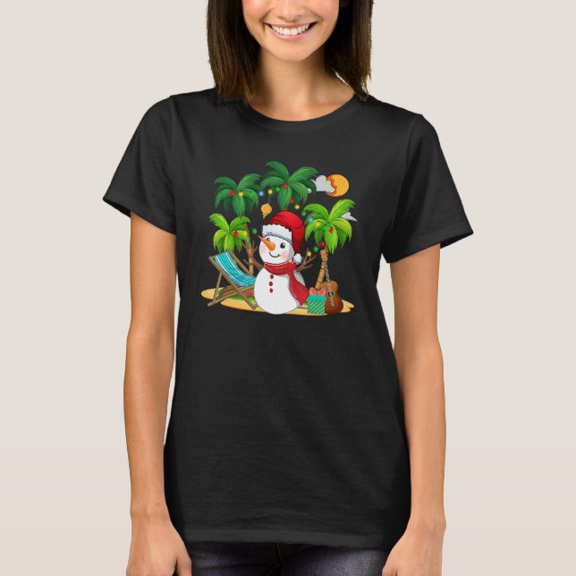 Camiseta Christmas In July Snowman On Palm Tree Tropical Be (Frente)