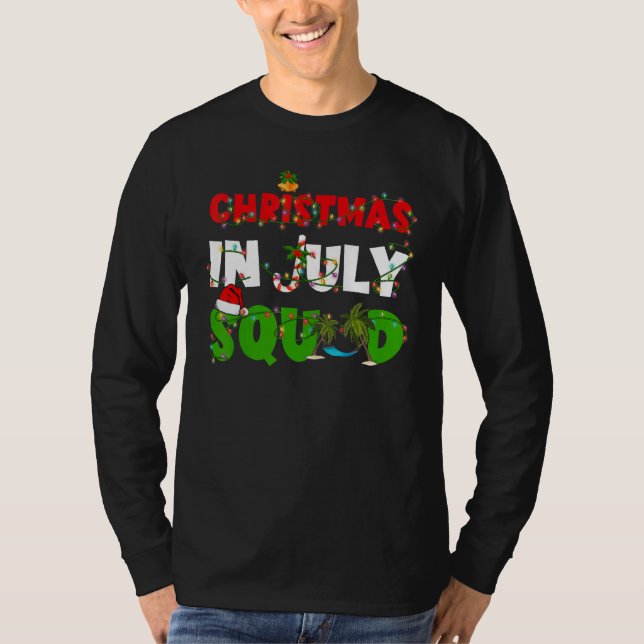 Camiseta Christmas In July Squad Palm Tree & Xmas Lights Su (Frente)