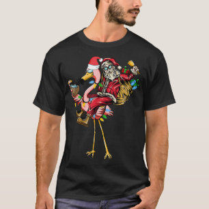 Camiseta Christmas In July Summer Cocktails Flamingo Santa