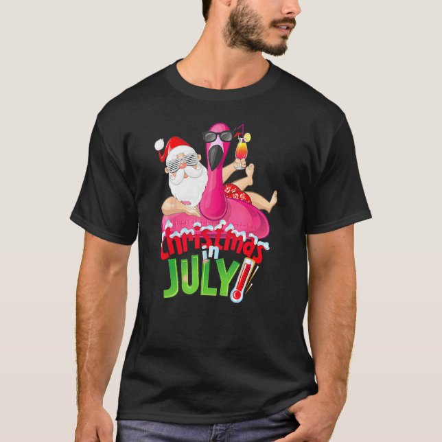Camiseta Christmas In July  Summer Flamingo Float Xmas (Frente)