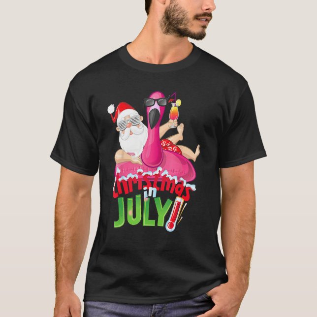 Camiseta Christmas In July  Summer Flamingo Float Xmas 1 (Frente)