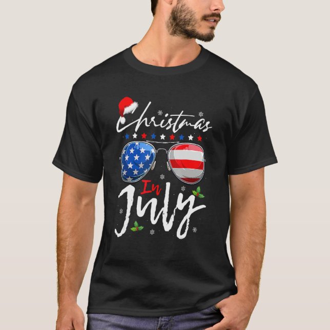 Camiseta Christmas In July Summer Patriotic USA 4th Of July (Frente)