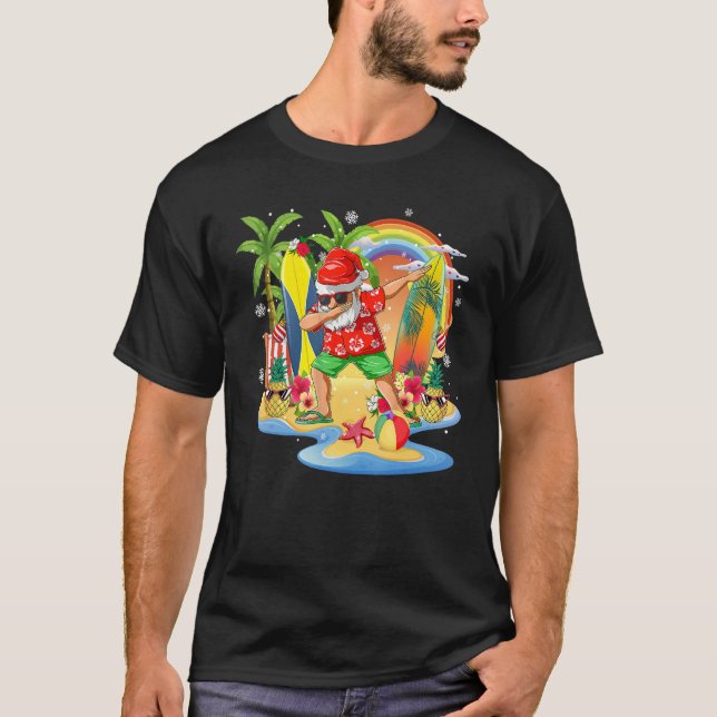 Camiseta Christmas in July  Summer Santa Beach Hawaii Surf (Frente)