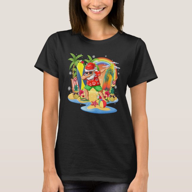 Camiseta Christmas in July  Summer Santa Beach Hawaii Surf (Frente)