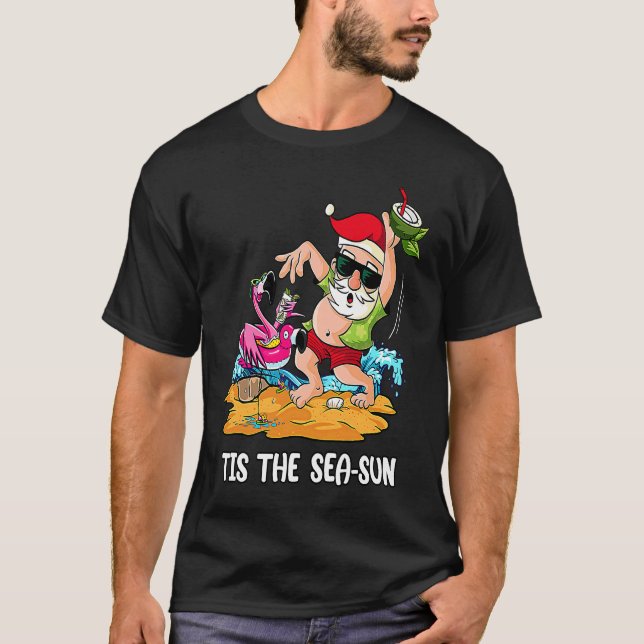 Camiseta Christmas In July Tis The Sea Sun Santa Sunglasses (Frente)