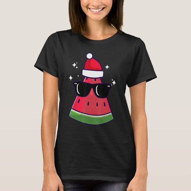 Camiseta Christmas In July Watermelon Summer Santa Xmas Cut (Frente)