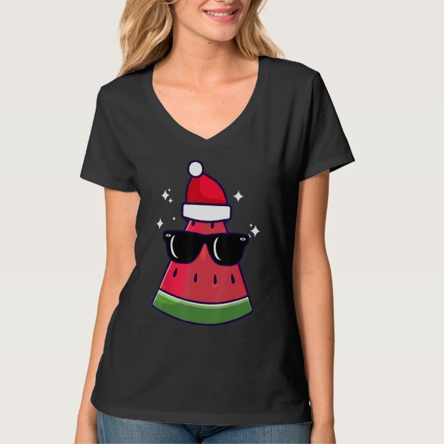 Camiseta Christmas In July Watermelon Summer Santa Xmas Cut (Frente)