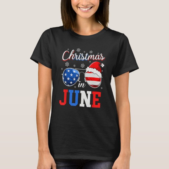 Camiseta Christmas In June Sunglasses Santa American Flag V (Frente)