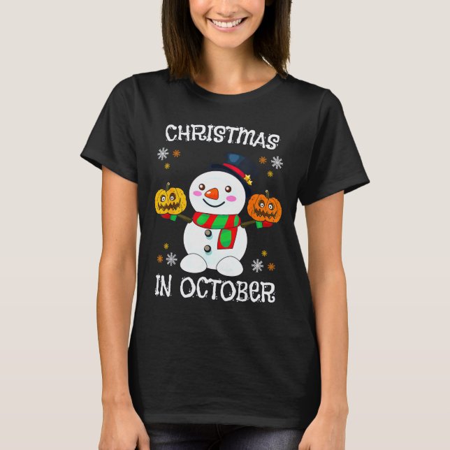 Camiseta Christmas In October Halloween Snowman Pumpkin Kid (Frente)
