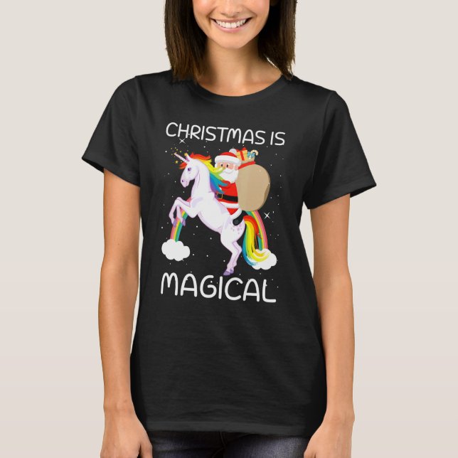 Camiseta Christmas Is Magical Santa Claus Riding Unicorn  5 (Frente)