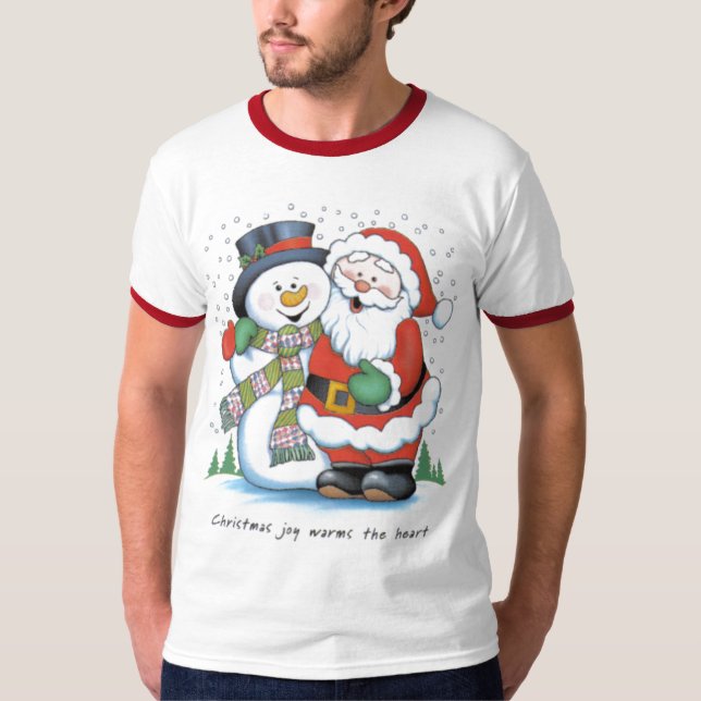 Camiseta christmas_joy_warms_the_heart_santa_claus_frosty_s (Frente)