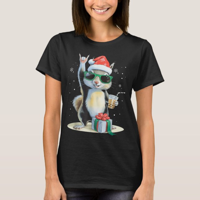 Camiseta Christmas Kawaii Squirrel Bubble Tea Boba Squirrel (Frente)
