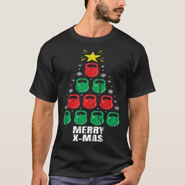 Camiseta Christmas Kettlebells Tree Holiday  Workout (Frente)