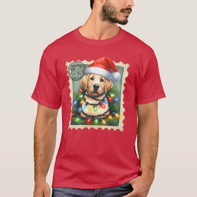 Camiseta Christmas Labrador with hat and festive garlands g (Frente)