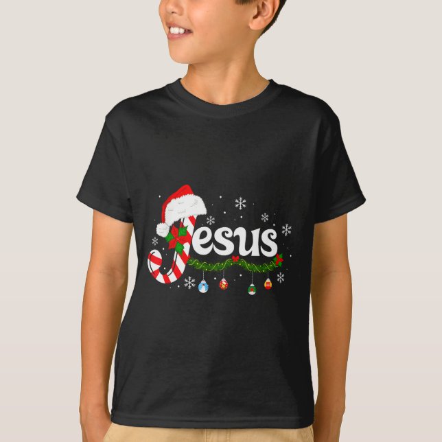 Camiseta Christmas Letter J For Jesus Christian Candy Cane  (Frente)