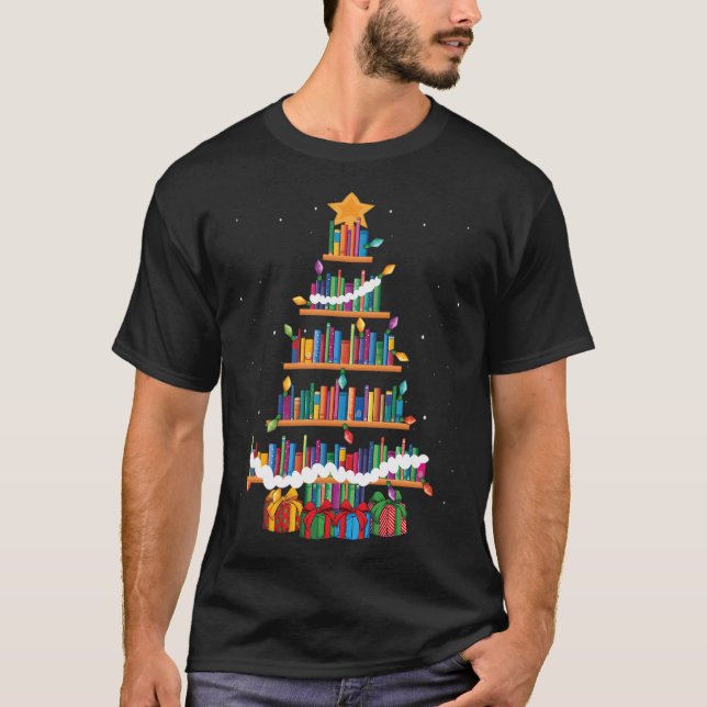 Camiseta Christmas Library Tree Librarian Funny Book Lover (Frente)