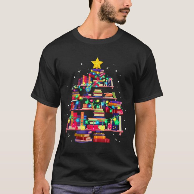 Camiseta Christmas Library Tree Love Reading Books Nerd Tea (Frente)