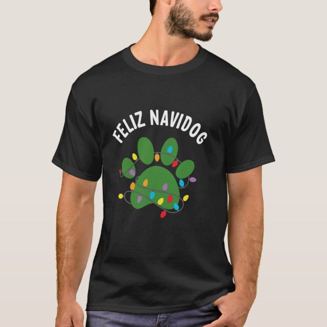 Camiseta Christmas Light Dog Paw Feliz Navidog  (Frente)