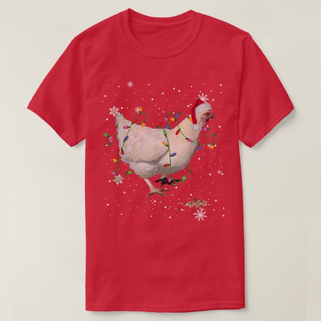 Camiseta Christmas Lights Chicken Santa Funny Xmas Tree Chi (Frente do Design)